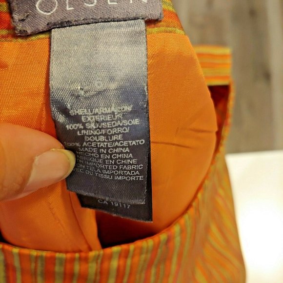 Sigrid Olsen Pants Womens Size 6 Silk Orange Peach Striped Straight Leg - Picture 6 of 7